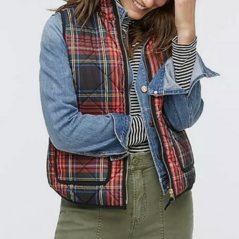 J Crew Stewart tartan small vest plaid quilted Excursion puffer women - Picture 9 of 12